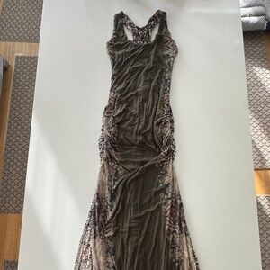 Sky Snake Print Olive/Khaki Maxi Dress
